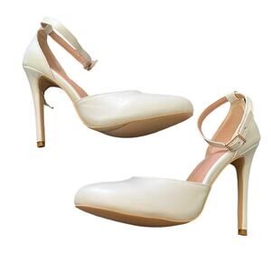 White Faux Leather Round Toe Strap High Heels